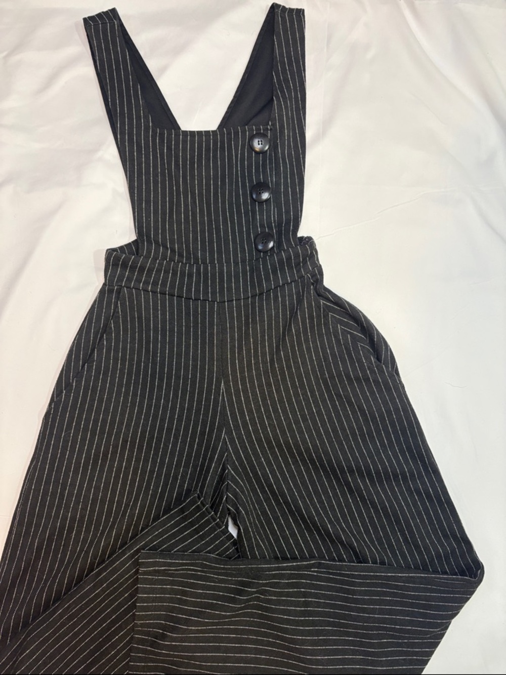 Urban Outfitters Phoebe Black and White Pinstripe Pinafore Jumpsuit Big Buttons